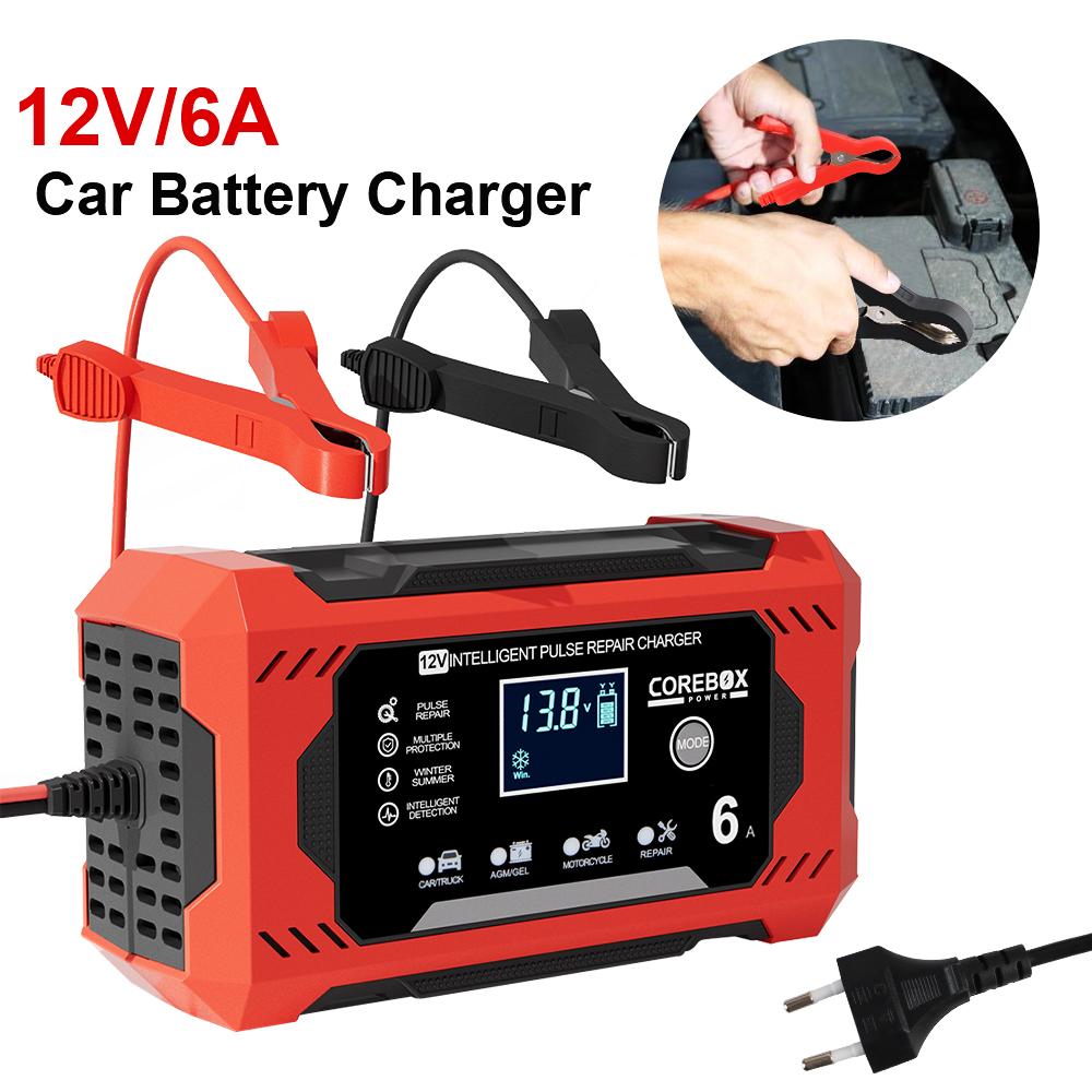 Multifunctional For Motorcycle SUV Truck Pulse Repair Battery Charging 12V/6A Intelligent High Power LED Display Smart Car Battery Charger