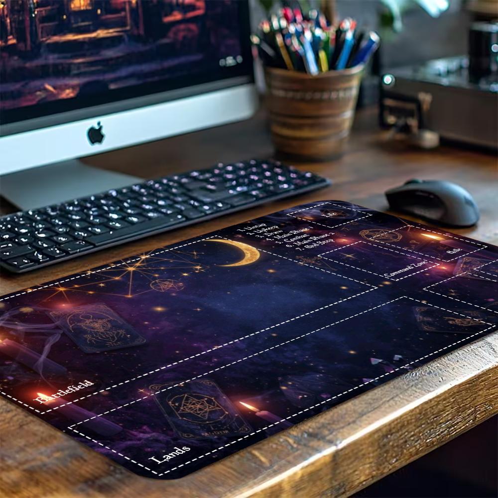 Vintage Celestial Tarot Large Gaming Desk Mat Non Slip Rubber Stitched Keyboard Mouse Pad ESport Office Daily Stationery