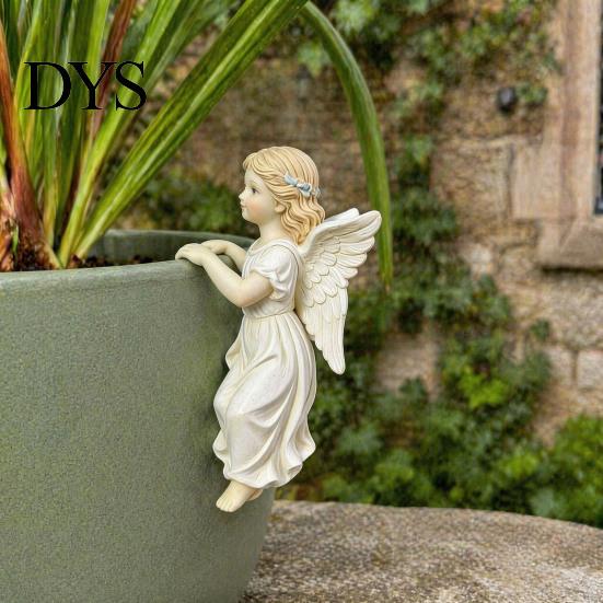 Retro pryskyřičná figurka anděla, Vintage soška dívky, Roztomilá popínavá rostlina pro dekoraci okraje květináče, Řemeslné výrobky v evropském stylu