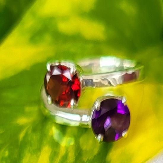 Natural Garnet Amethyst Gemstone 925 Sterling Silver Ring Size 9.25 US, Gift