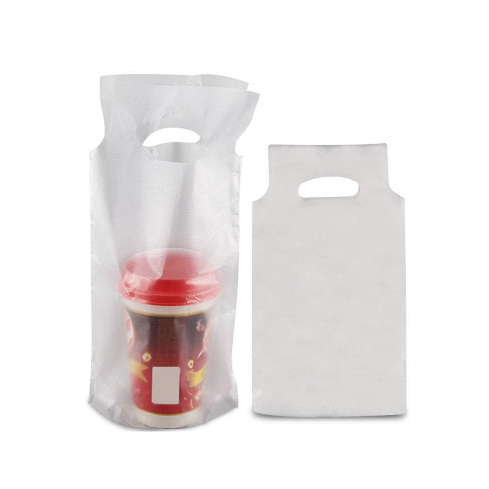 200Pcs Transparent Takeout Bag Coffee Cup Holder Portable Pouch 26cm Lightweight Durable No Smell Shopping Handbag