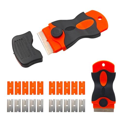 KKLM Mini Scraper Set with Plastic and Stainless Steel Blades, Double-Edged for Removing Adhesives from Windows, Bathrooms, and Kitchens. A safe, mult