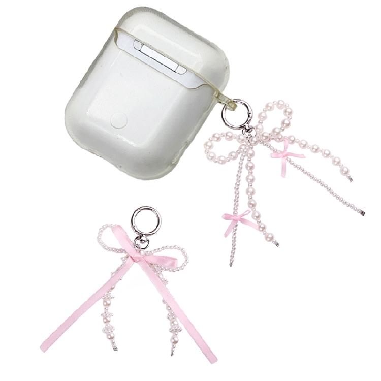 Pearls Beaded Bowknot Keychain Stylish Butterfly Knot Pendant Keyring Bag Charm