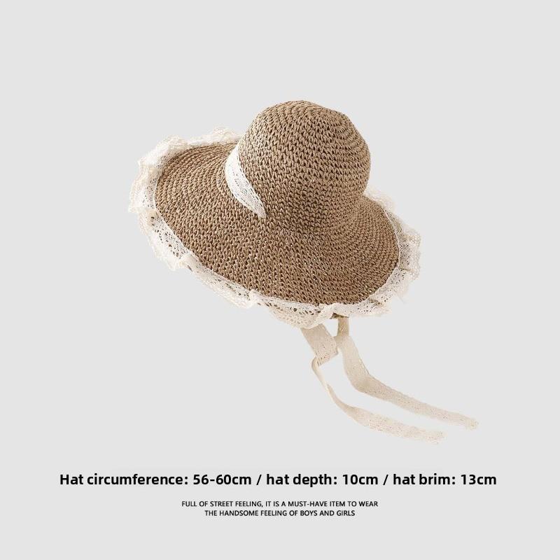 Straw Hat Women's Summer Beach Hat Sun Protection UV Protection Sun Hat Large Brim Straw Visor