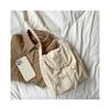 (Beige) Vintage Flap Nylon Bow Crossbody Bag Large Autumn New Student Commuter Shoulder Bag Winter Solid Colour Simple Messenger Bag