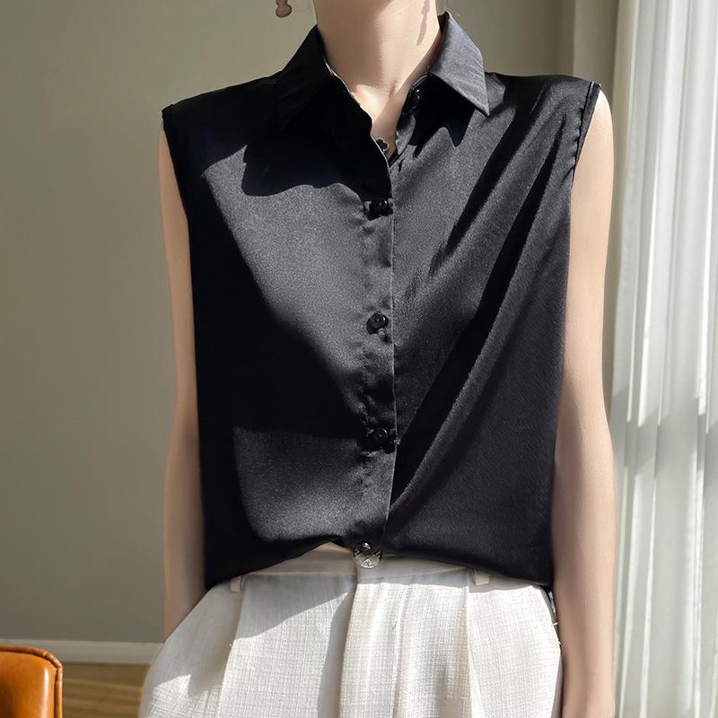 

2025 Summer Women s Satin Button-Up Versatile Sleeveless Camisole XL 115-125 lbs