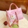 Color Solid Simple With Cute Cartoon Rabbit Decoration Children Bag Shoulder