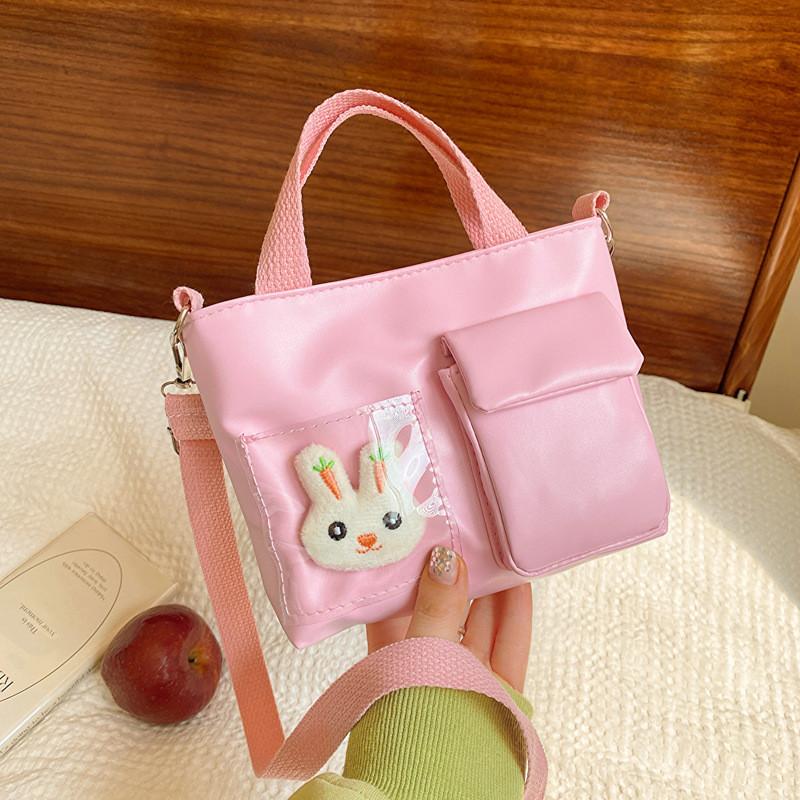 Color Solid Simple With Cute Cartoon Rabbit Decoration Children Bag Shoulder