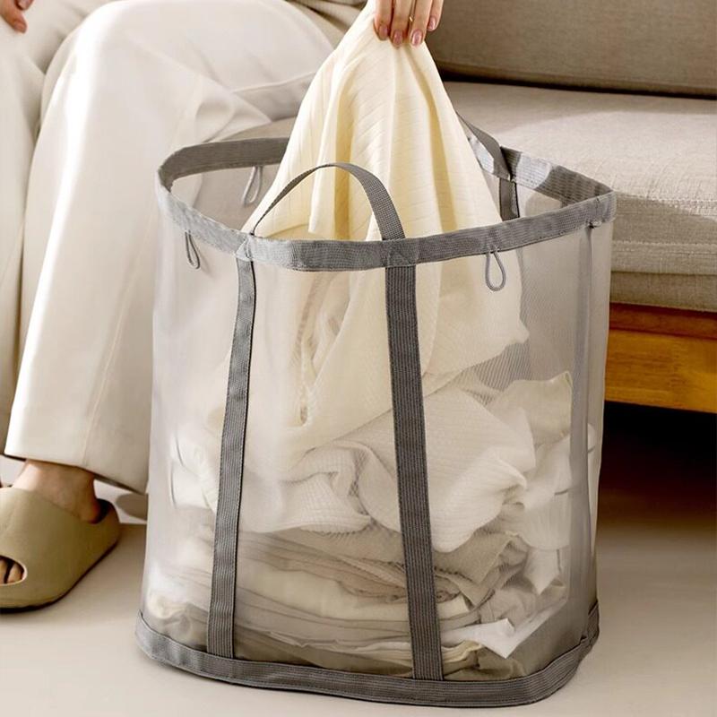 Breathable Mesh Laundry Basket Large Capacity Foldable Wall-Mounted Dirty Clothes Organizer Bag Bathroom Laundry Basket