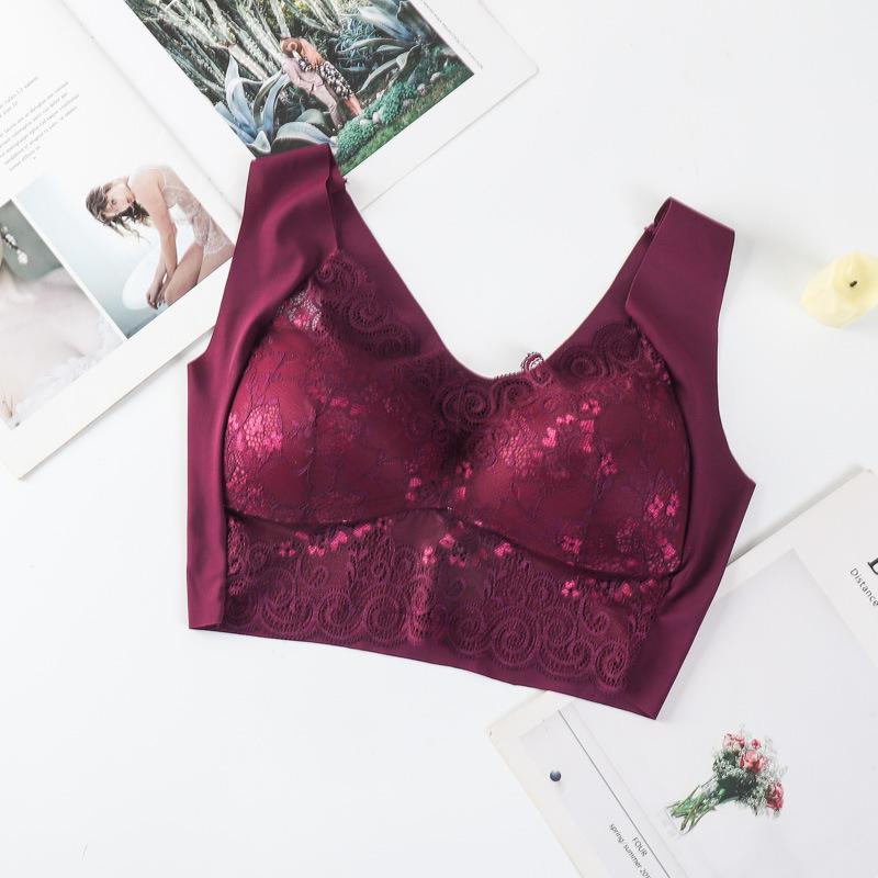 Large Lace Underwire Bra Without Steel Ring Women's Vest One-piece Bra Anti Sagging Adjustable Complementary Breast Underwear