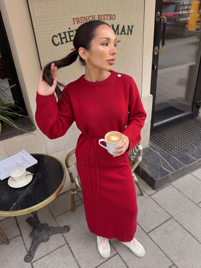 2026 New Women's Fall Winter Sweater Skirt Set Loose Lazy Style Long Sleeve Tie Knit Casual 2 Piece Outfit
