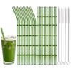 12pcs Reusable Glass Straw with Brush Bag Bamboo-shaped Straws Set Suitable for Milkshakes Juices Coffee Bar Accessories