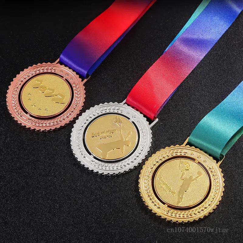 Customized Rotatable Metal Medal, Basketball, Football, Badminton, Table Tennis Games, Swimming, Gold, silver, copper, 1Pc