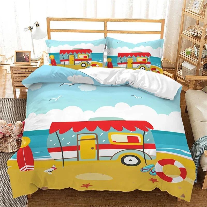 

Comforter Happy Camping Microfiber Camping Travel Car Tree Bedding Set Camper Comforter Twin Queen For Boys Girls Teens Comforter (quilt)-EU Single(135*200cm)3pcs