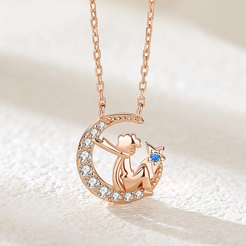 Little Prince Necklace Women Simple and Personalized Versatile Star Moon Pendant Clavicle Chain Neck and Neck Chain