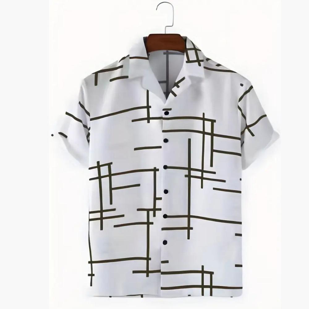 New Fashionable Striped Printed Men's Casual Short Sleeved Striped Top Summer Shirt
