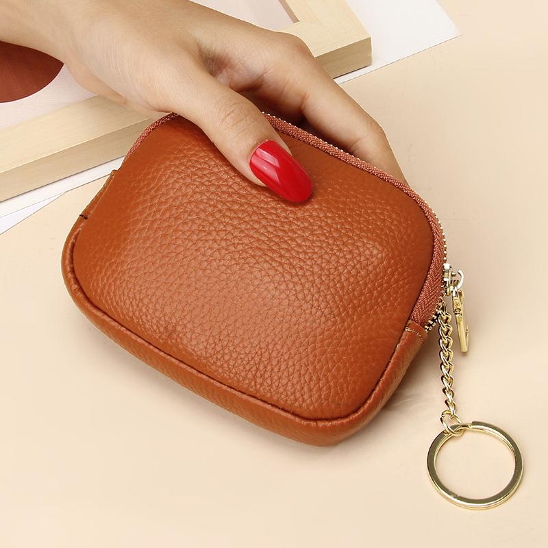 Women's Genuine Leather Mini Zipper Wallet: First Layer Cowhide Keychain Card & Coin Purse