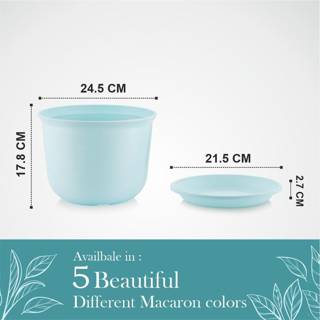 10 Inch Plastic Round Flower Pots with Tray for Home Planters, Terrace, Garden Etc | Pack of 05 | Blue | for Home Indoor & Outdoor Gardening Plants