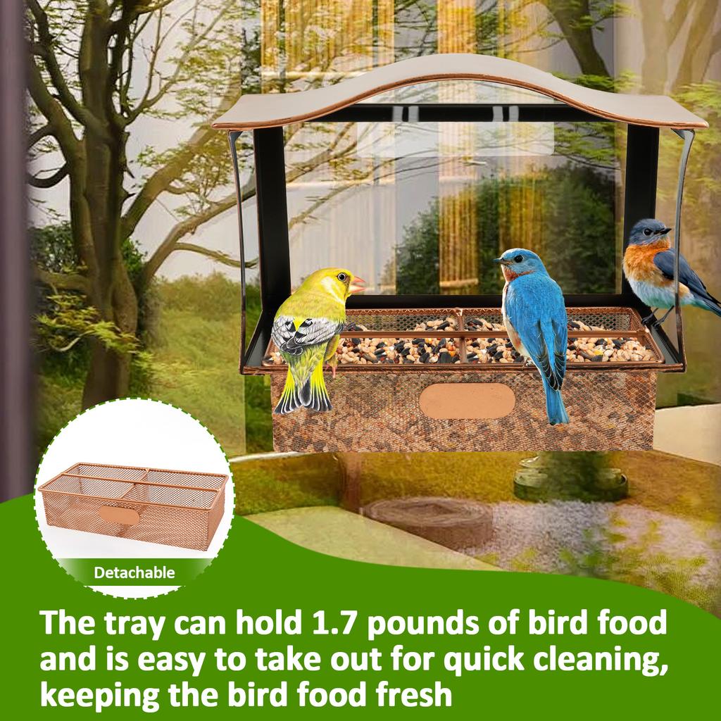 Mangiatoia per Uccelli Tipo Finestra in Ferro Impermeabile Dispenser Cibo per Pappagalli con Gancio Ventosa Articoli per Animali Domestici per Decorazione Giardino Esterno