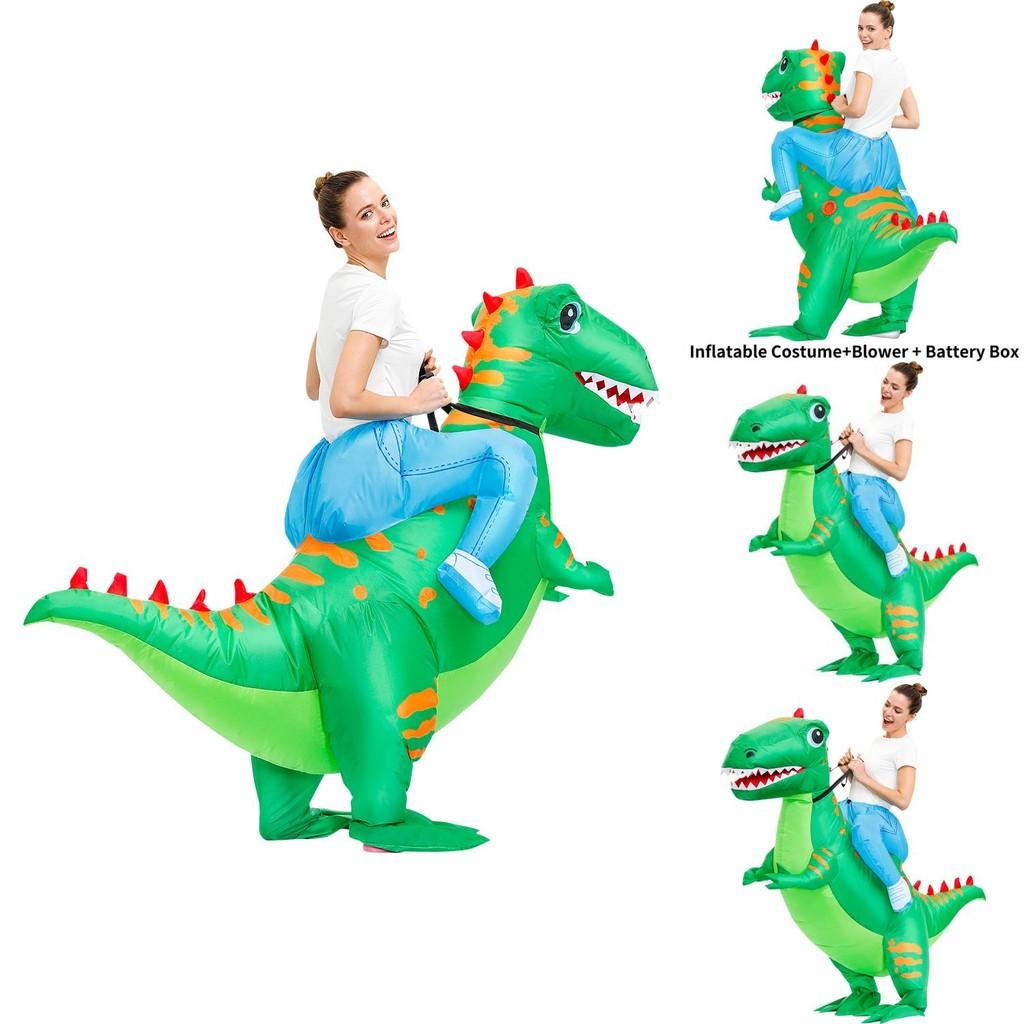 Fantasia Inflável de Dinossauro Verde Festiva Para Halloween Perfeita Para Crianças e Adultos