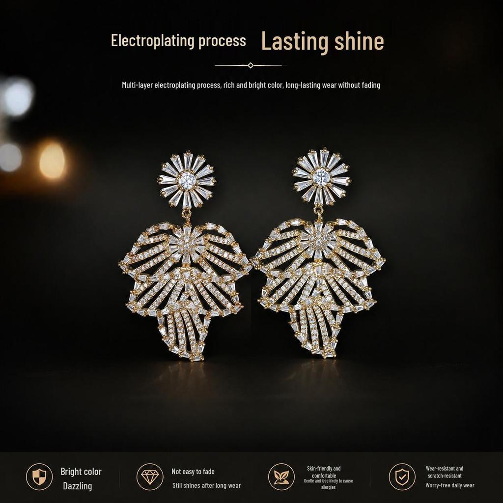 Elegant Geometric Zircon Sterling Silver Dangle Earrings for Women