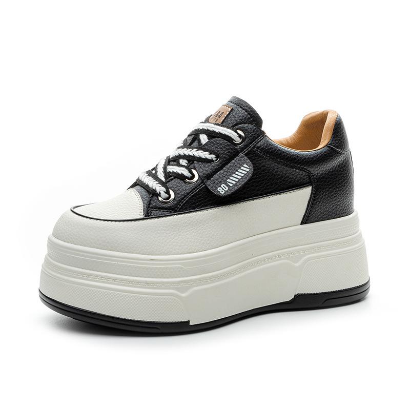 Tênis Plataforma Confortáveis de 9cm 3 Polegadas para Mulheres Couro Genuíno Sapatos Vulcanizados Femininos Plataforma Salto Alto Sapatos Casuais 2026
