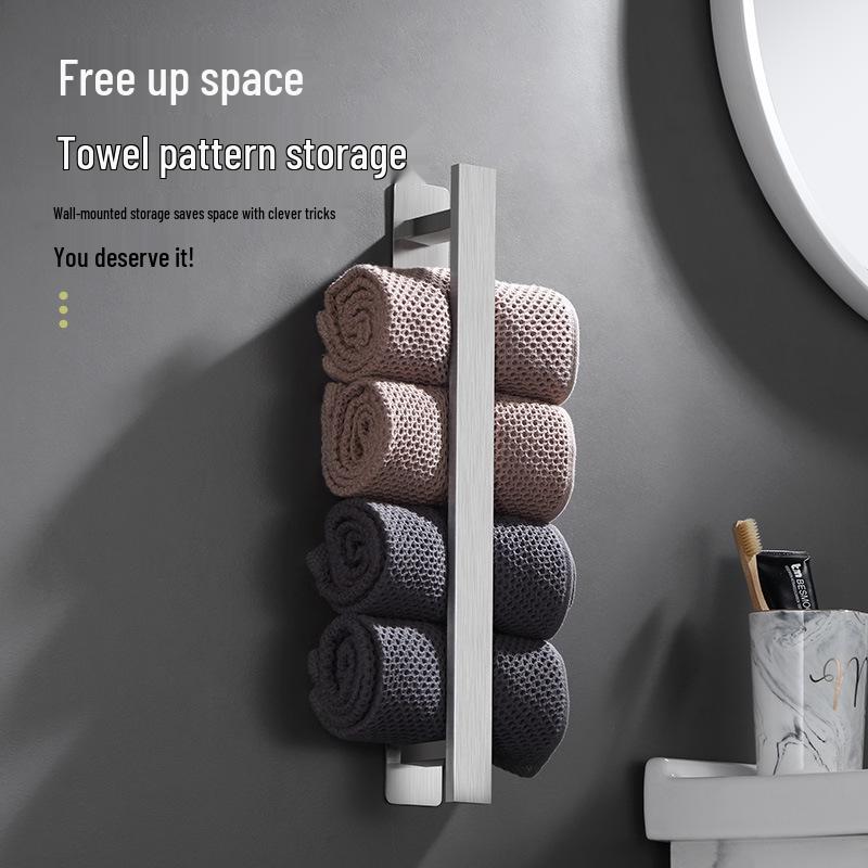 No-Drill Black 304 Stainless Steel Bathroom Towel Rack with Shelf