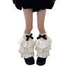 Women Plush Tiered Ruffle Leg Warmers with Bowknot Fuzzy Winter Boot Cuffs Thick Warm Furry Foot Covers Footless Socks