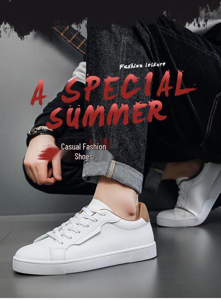 Spring 2026 Men's Versatile White Low-Top Casual Skate Shoes - Fashionable and Trendy for Youth