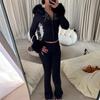 2025 Fall/Winter European Furry Hoodie & Rhinestone Sweatpants Set