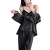 Women's Summer Ice Silk Camisole & Long Pants 3-Piece Set with Chest Pads - Light Luxury Homewear