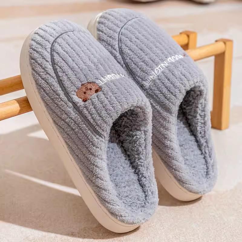 Cotton slippers men's winter home fleece indoor non-slip warm plush slippers women's winter models