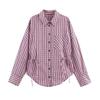 ZA Womens Slim-fit Pink Black Plaid Shirt Versatile Casual Workwear Top