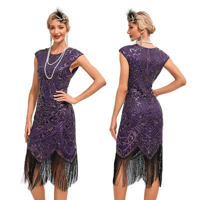 Popular Tassel Sequined Dress Vintage European and American Party Banquet Large Size Dress