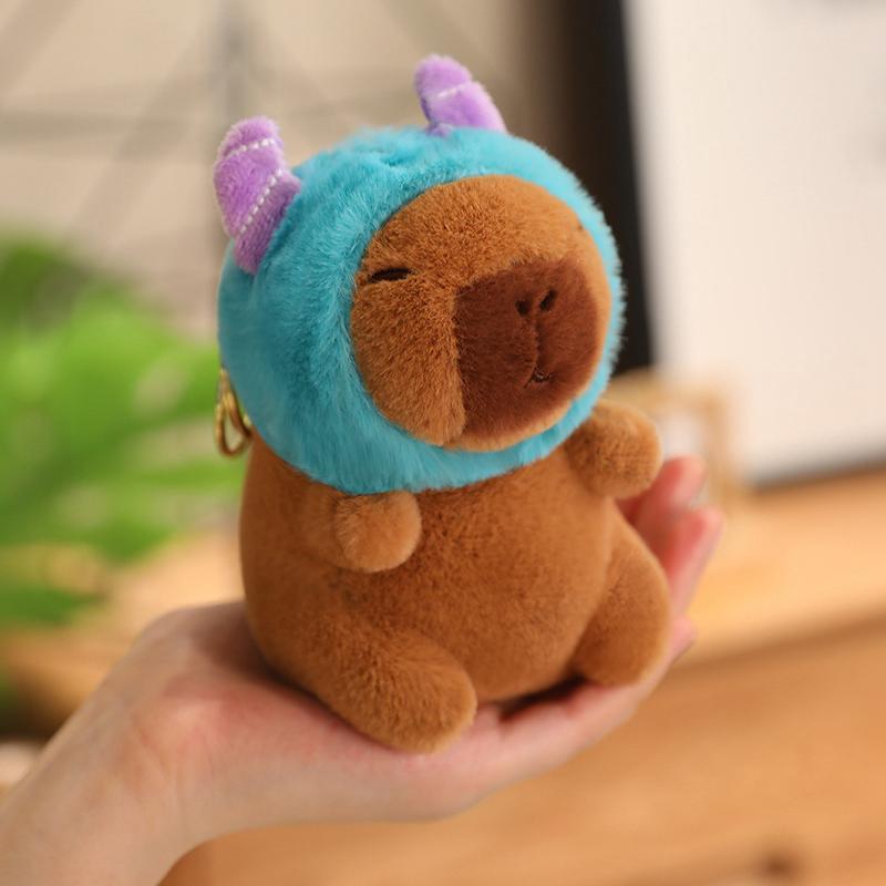 12cm Kawaii Anime Capybara Plushies With Pikachu Stitch Lucifer Cat Hat Doll Stuffed Animals Capybara Plushies Girl Toys