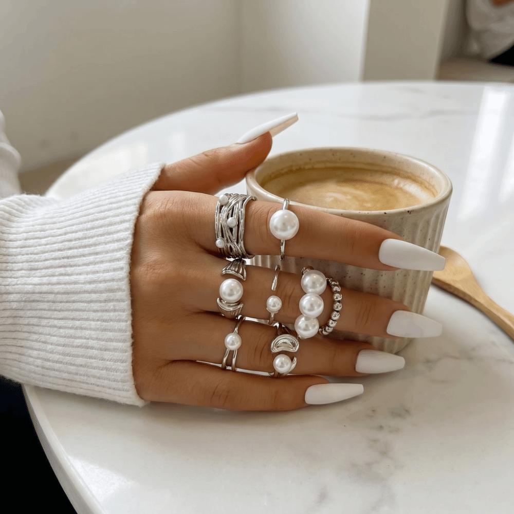 6/8/12 pcs/set Gold Sliver Open Ring Sets Zinc Zinc Alloy Floral Ring Elegant Geometric Baroque Ring Gift