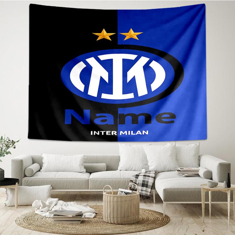 Custom Name Inter Milan Print Tapestry, Backdrop, Easy Setup, Ideal for Bedroom, Office & Living Room, with Aesthetic Wall Hanging Decor.