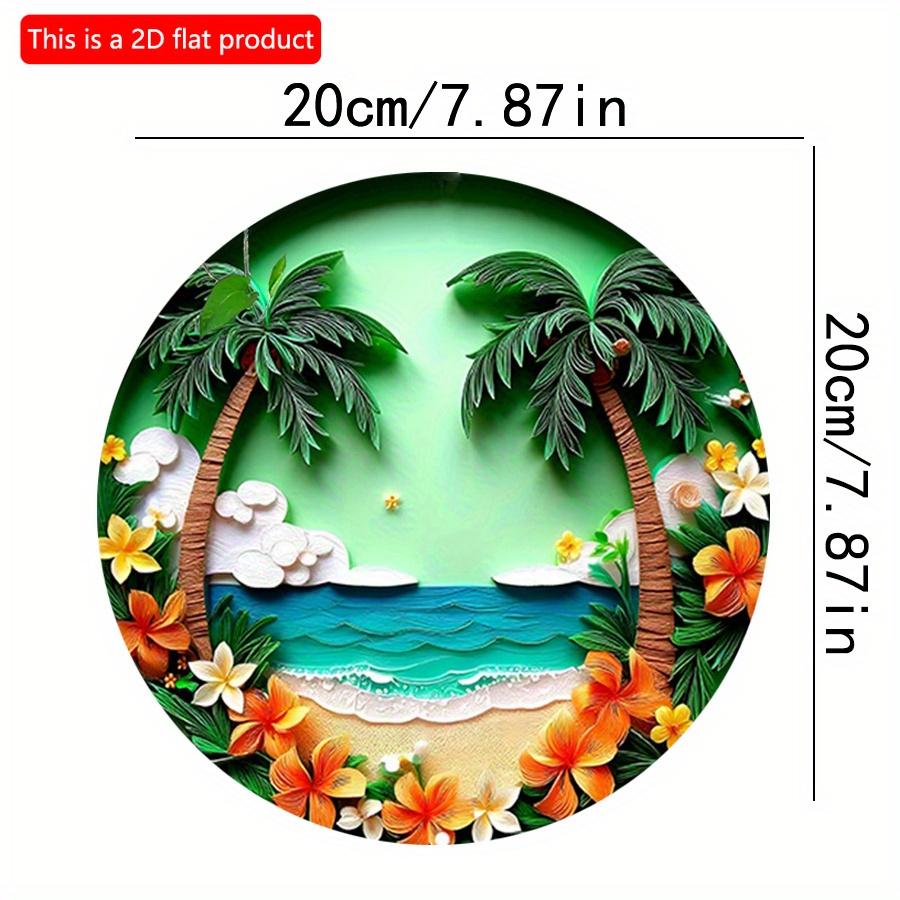

2D плоский 20*20 см 1 шт. Ретро Гавайи Пляж Остров Пальмы и цветы пейзаж Круглый настенный орнамент, Летний океан дизайн Прочное украшение подходит для баров 20*20cm