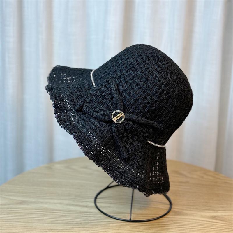 Стильная шляпа-панама с ажурным плетением для женщин, новая летняя модная шляпа с широкими полями и бантом-бабочкой, солнцезащитная кепка чёрный