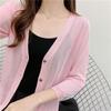 Sommer Eis Seide Dreiviertel Ärmel Kurz Gestrickte Strickjacke für Damen, Ultra-dünner Außenmantel Schal, Klimaanlagen Hemd, Sonnenschutz Jacke,