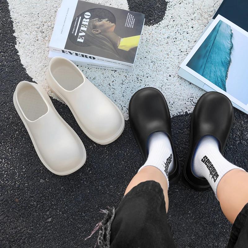 EVA New Slip-on Chef Shoes Men and Women General Casual Big Head Shoes Lightweight Thick Soles All Wear Rain Sandals for Hombre