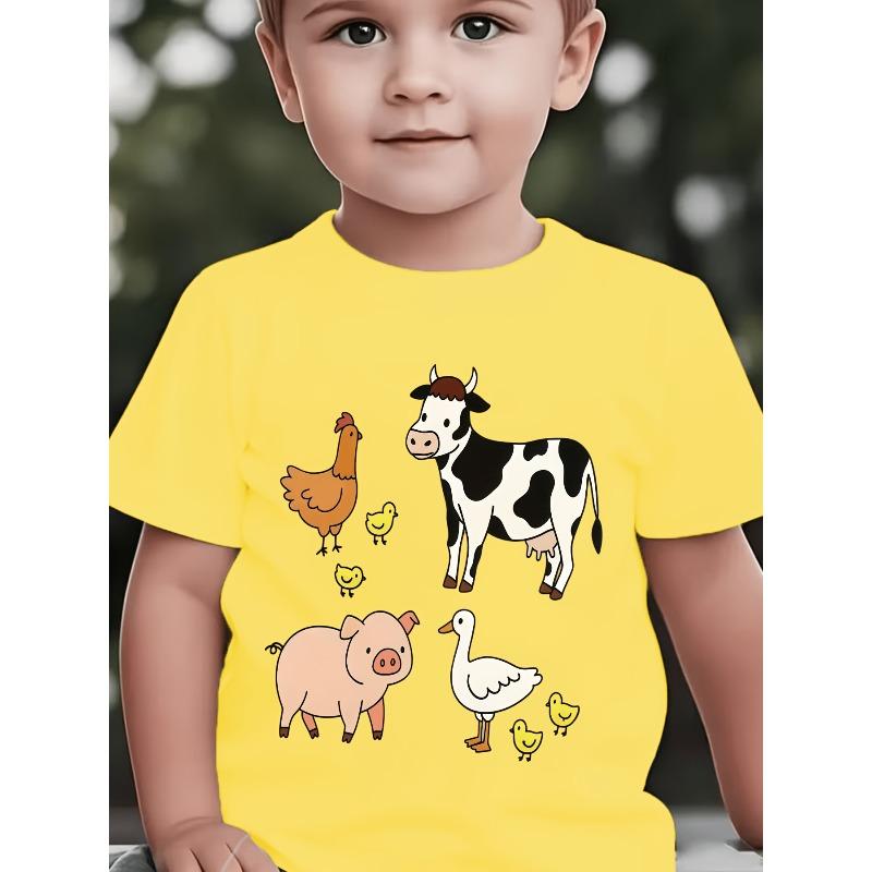 Boys Farm Animal Print Crewneck Summer Short Sleeve T-Shirt