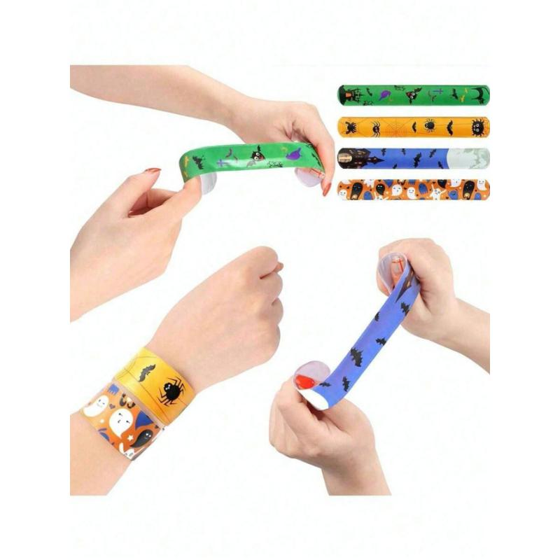12pcs Halloween Slap Bracelets, Halloween Party Favor Snap Bracelets, Birthday Giveaways, Party Decorations, Classroom Exchanges, Prizes And Gift