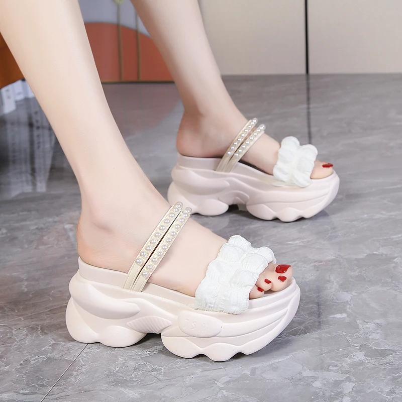 Fashion 8cm Beach Slides for Women Slippers Female Shoes Ladies Summer 2024 New Summer Flat Slipper Women Thick Bottom Women's Flip Flop