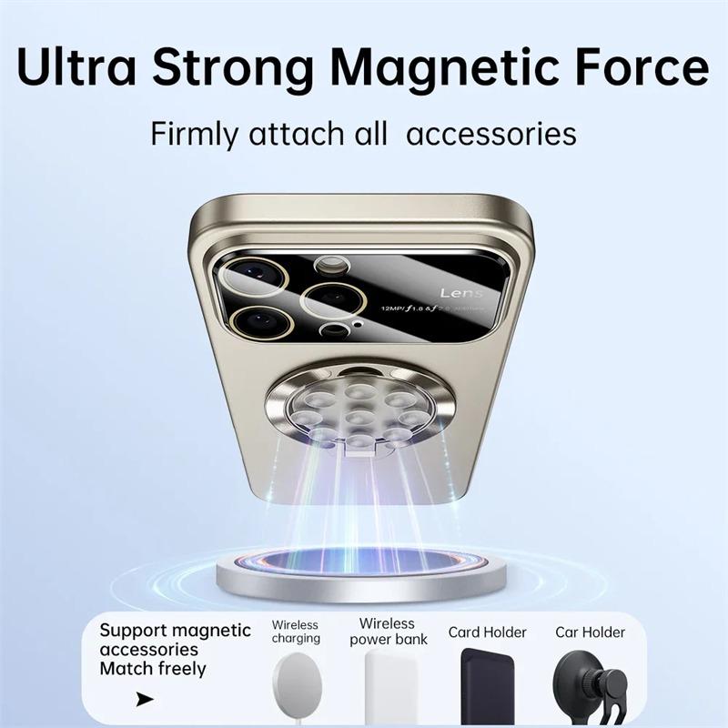 Luxury Suction Cup Holder Phone Case For iPhone 16 15 14 13 12 11 Pro Max Plus Magsafe Magnetic Matte Fold Stand Lens Film Cover