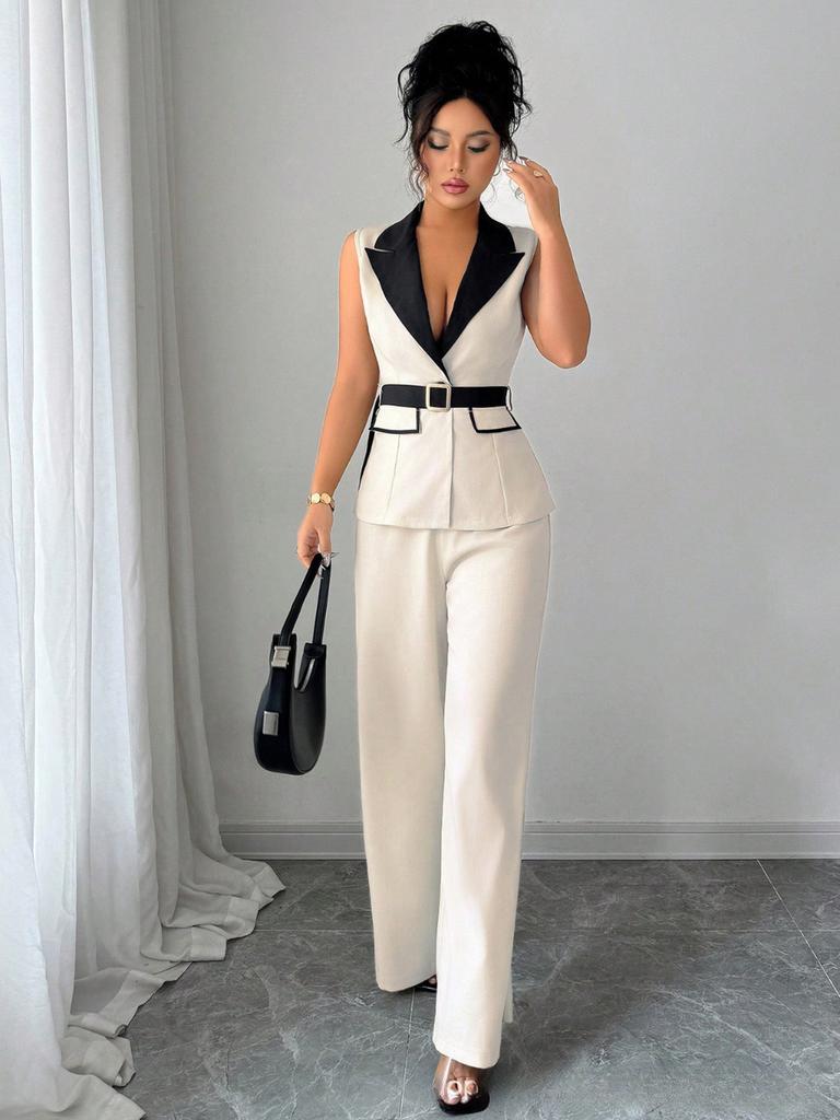 Autumn Chic Elegant Camisole High-Rise Straight Leg Pants Women's Set Women's Suit Vest Set
