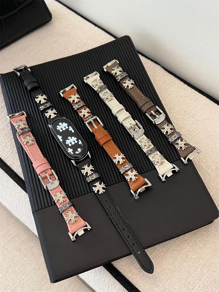 Cross Metal Leather Strap for Xiaomi Band 9- Retro Punk Leather Creative Watch Band for XIAOMI Mi Band 9/8/7/6/5/4/3/NFC/Mi Band 8pro/Redmi Watch4&5