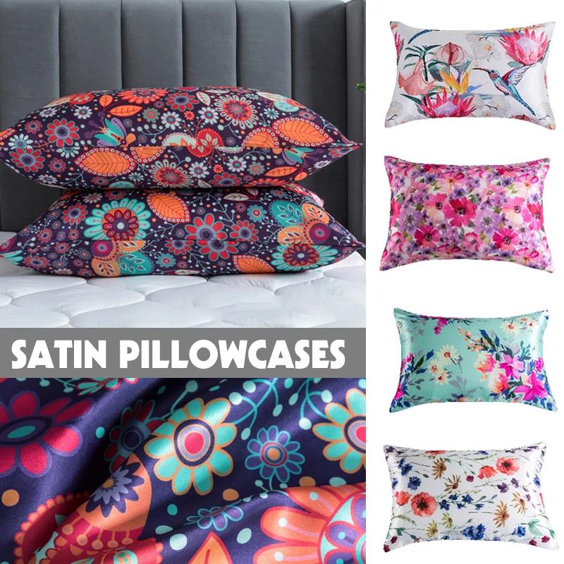 1 Pcs Silky Satin Body Pillow Case Long Bedding Pillow Cover Emulation Silk Floral Printing Pillowcase King Queen Size