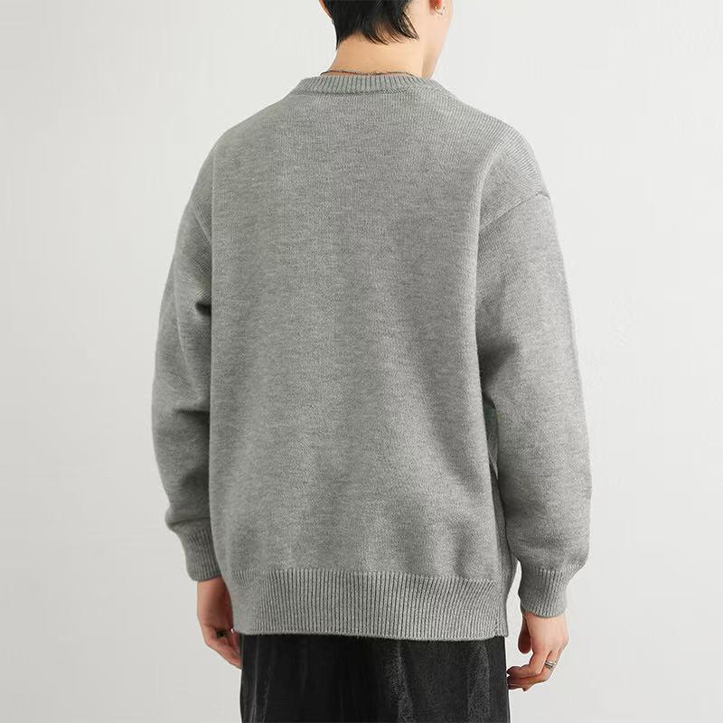 Boys' Light Grey Sweater - Autumn/Winter Trendy Brand Loose Button Knitwear