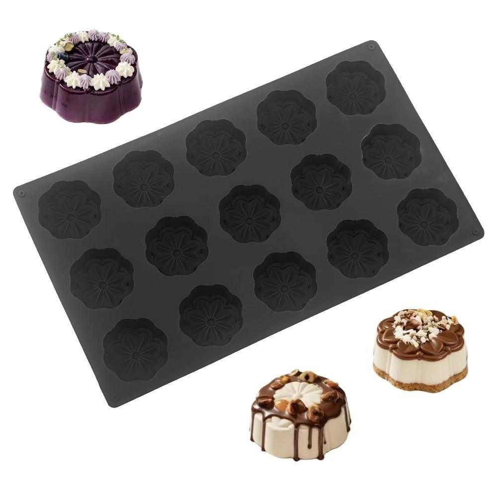 15-Cell Flower Design Chocolate Mold Food Grade Silicone 3D Simulated French Pastry Mold Flexible Reusable Mousse Cake Mould